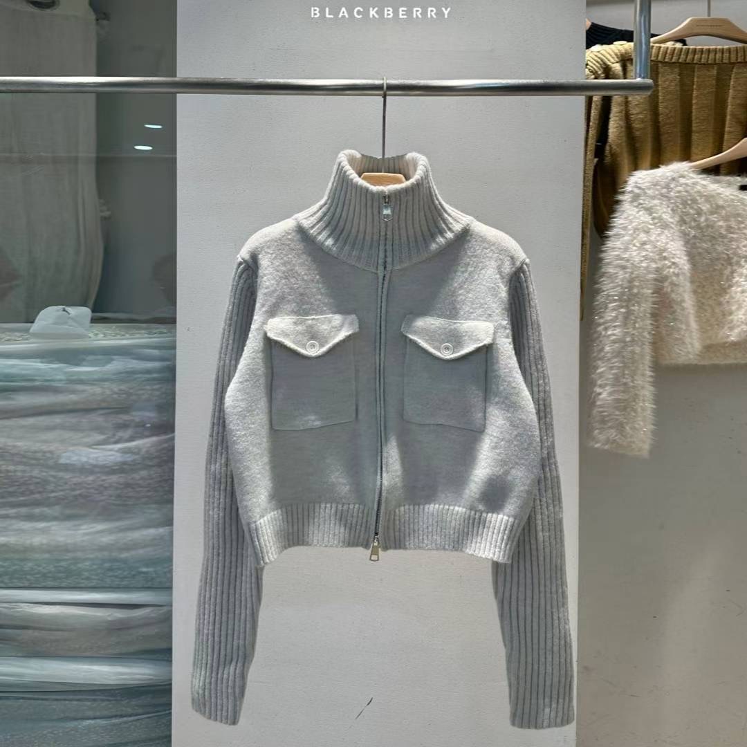 BLACKBERRY東大門㊣直郵女士新款真品25秋冬針織衫口袋拉鏈BLACKBERRY針織衫