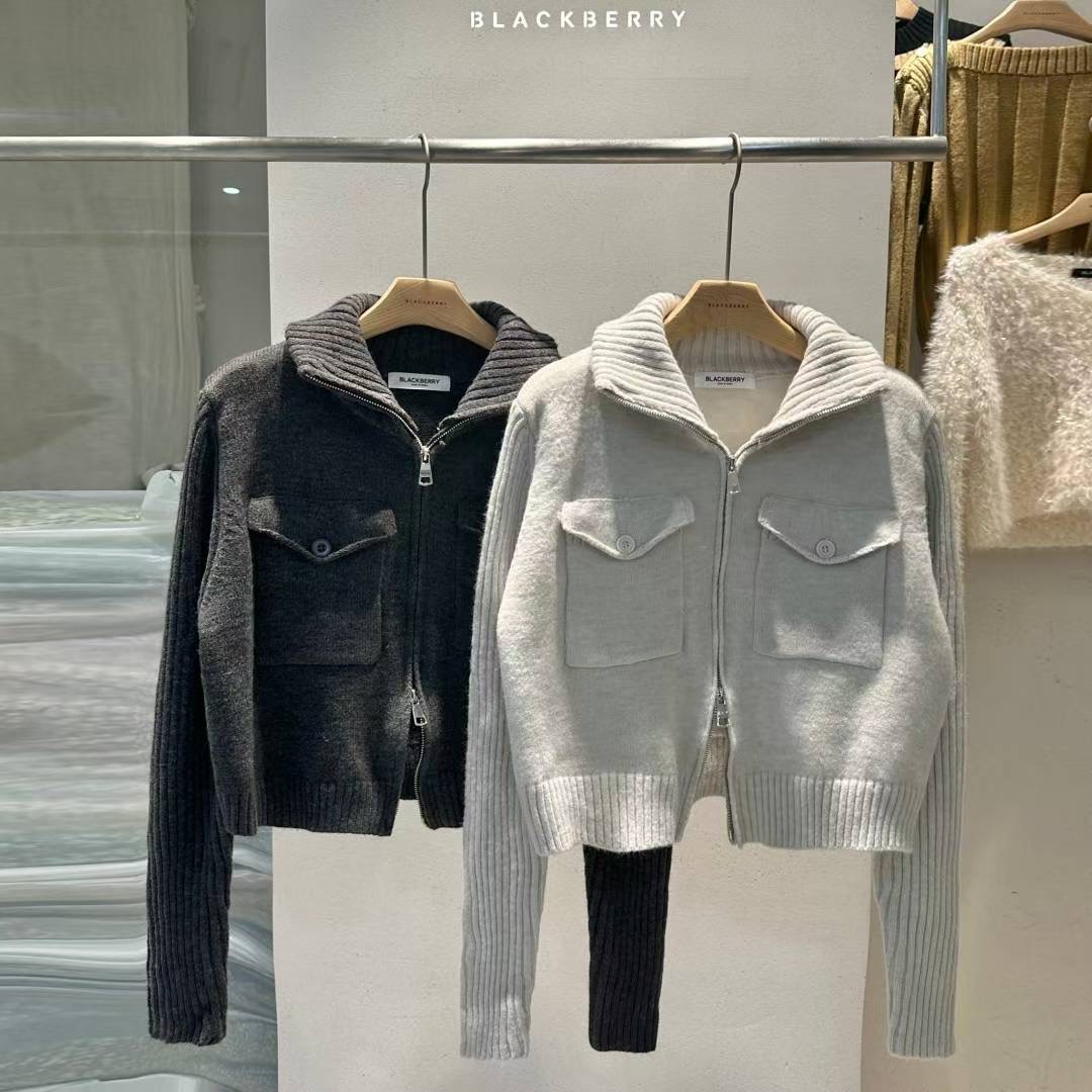 BLACKBERRY東大門㊣直郵女士新款真品25秋冬針織衫口袋拉鏈BLACKBERRY針織衫