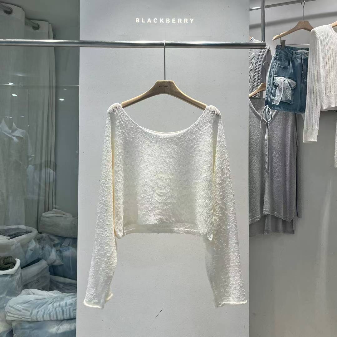 BLACKBERRY韓國直郵㊣女裝新款真品25秋冬時尚休閑針織衫船領BLACKBERRY針織衫圖色1