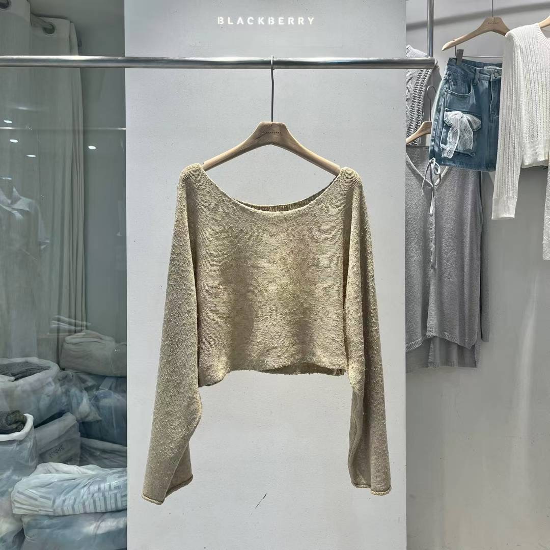 BLACKBERRY韓國直郵㊣女裝新款真品25秋冬時尚休閑針織衫船領BLACKBERRY針織衫圖色2