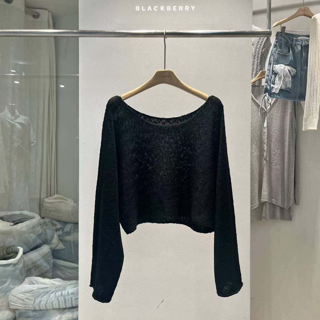 BLACKBERRY韓國直郵㊣女裝新款真品25秋冬時尚休閑針織衫船領BLACKBERRY針織衫圖色4