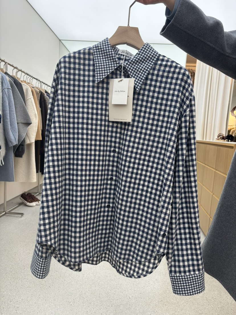 JUJU韓國直郵㊣女裝新款職業推薦時尚25秋冬襯衫蕾絲衫格子JUJU襯衫/蕾絲衫圖色1