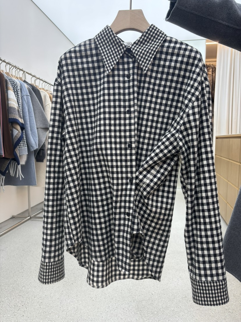 JUJU韓國直郵㊣女裝新款職業推薦時尚25秋冬襯衫蕾絲衫格子JUJU襯衫/蕾絲衫圖色3