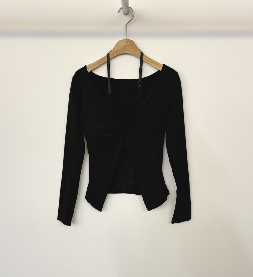 TWENTY FOUR SEVEN24-7東大門㊣直郵女裝新款職業長袖T恤假兩件TEWNTY FOUR SEVEN24-7長袖T恤圖色3黑色