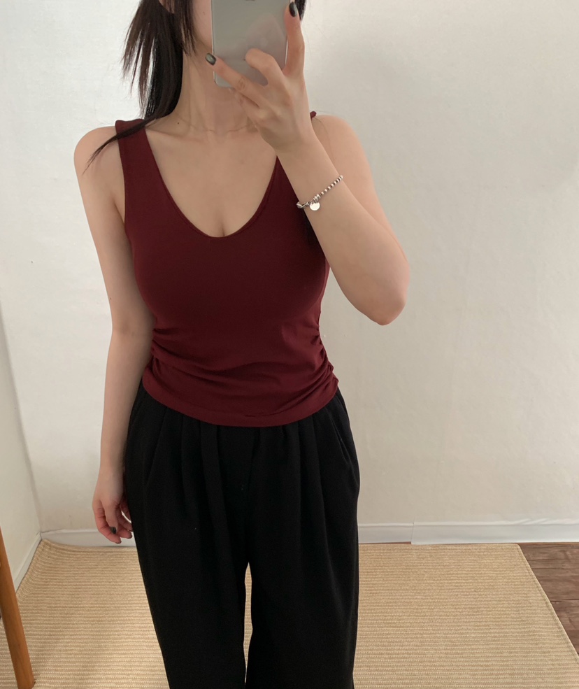 TWENTY FOUR SEVEN24-7東大門㊣實拍女士新款人氣吊帶背心V領褶皺TEWNTY FOUR SEVEN24-7吊帶/背心