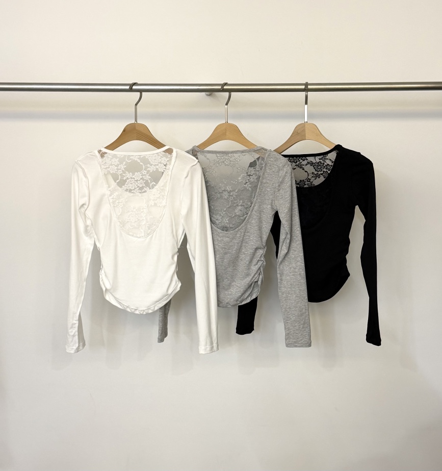 TWENTY FOUR SEVEN24-7韓國代購㊣女裝新品職業長袖T恤蕾絲褶皺TEWNTY FOUR SEVEN24-7長袖T恤