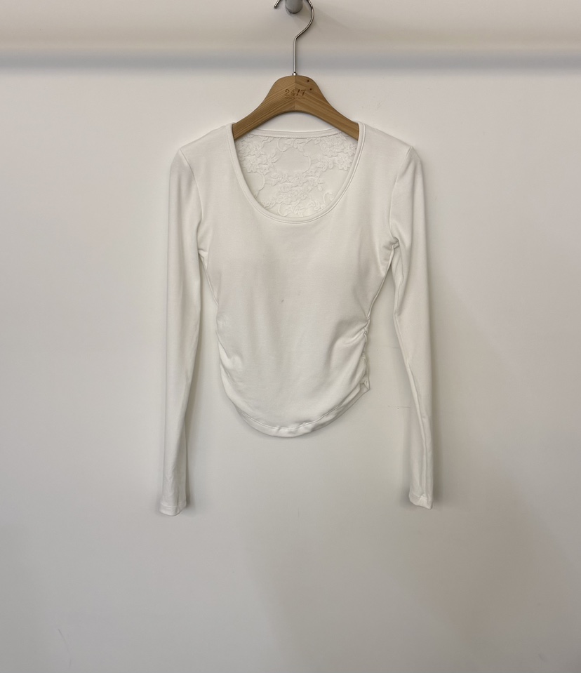 TWENTY FOUR SEVEN24-7韓國代購㊣女裝新品職業長袖T恤蕾絲褶皺TEWNTY FOUR SEVEN24-7長袖T恤圖色1