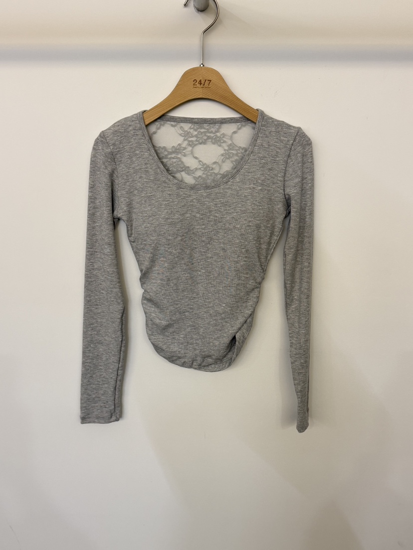 TWENTY FOUR SEVEN24-7韓國代購㊣女裝新品職業長袖T恤蕾絲褶皺TEWNTY FOUR SEVEN24-7長袖T恤圖色2