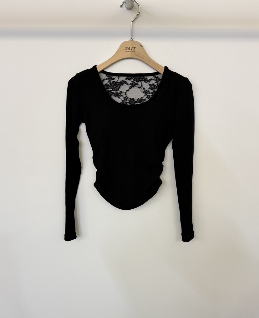 TWENTY FOUR SEVEN24-7韓國代購㊣女裝新品職業長袖T恤蕾絲褶皺TEWNTY FOUR SEVEN24-7長袖T恤圖色3