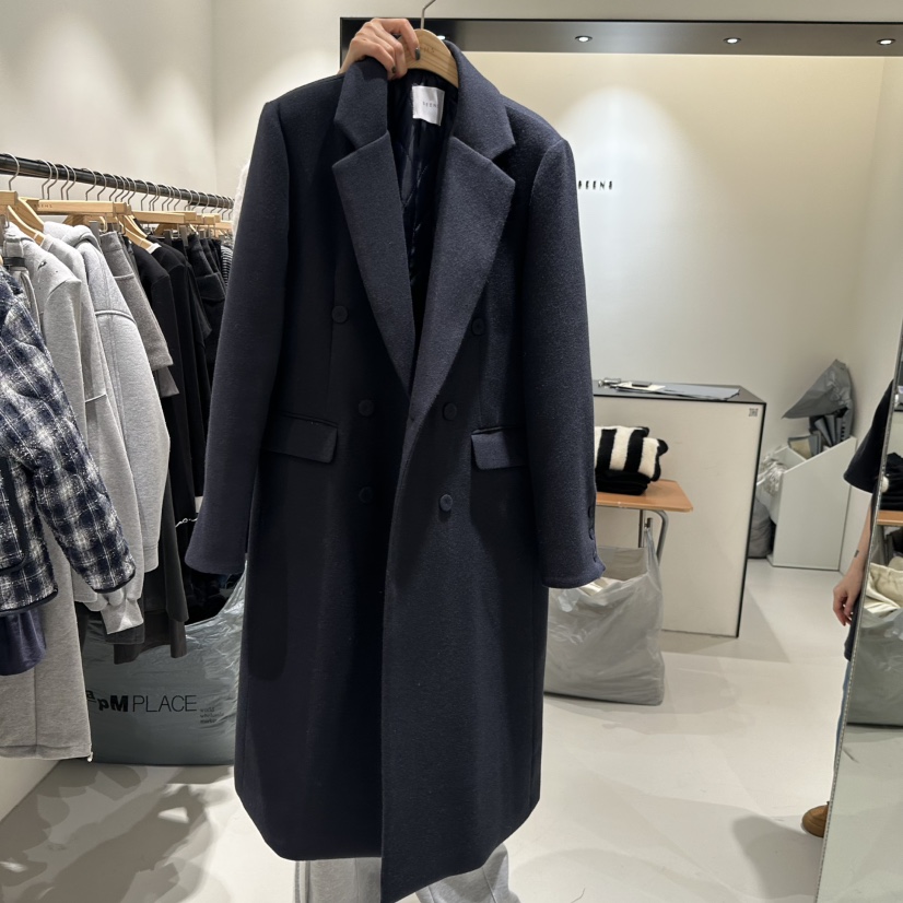 BEENS東大門㊣代購女士新款推薦休閑熱賣人氣25秋冬中長款大衣BEENS中長款大衣圖色1深藍色