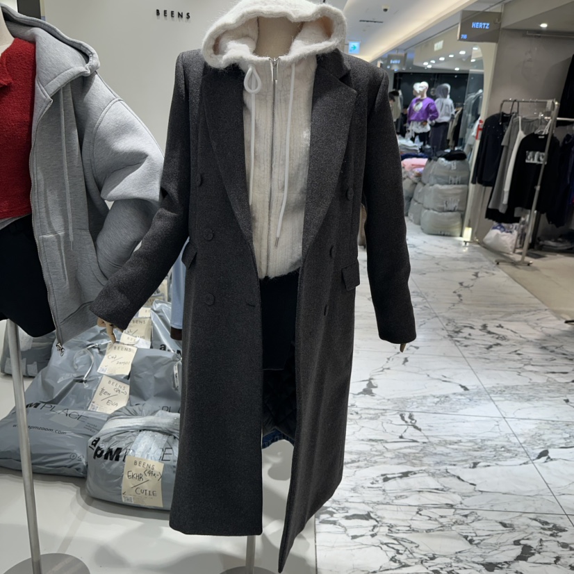 BEENS東大門㊣代購女士新款推薦休閑熱賣人氣25秋冬中長款大衣BEENS中長款大衣圖色2墨色