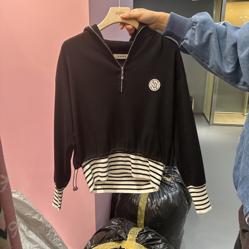 ANNA-P韓國代購㊣女裝新款休閑時尚人氣職業25秋冬針織衫拉鏈ANNA-P針織衫圖色2黑色