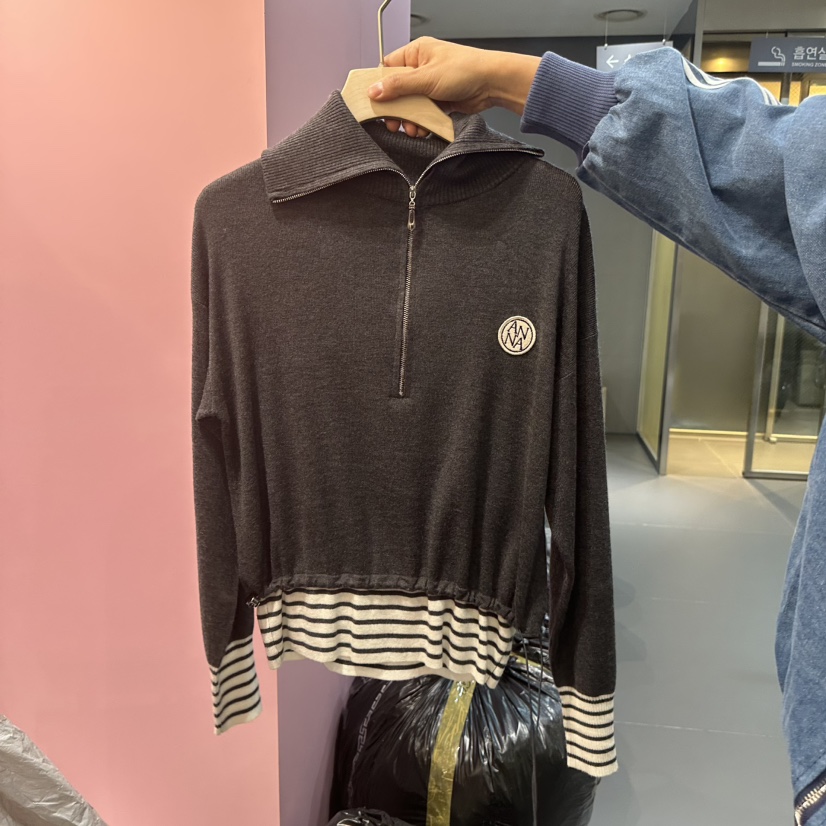 ANNA-P韓國代購㊣女裝新款休閑時尚人氣職業25秋冬針織衫拉鏈ANNA-P針織衫圖色3墨色