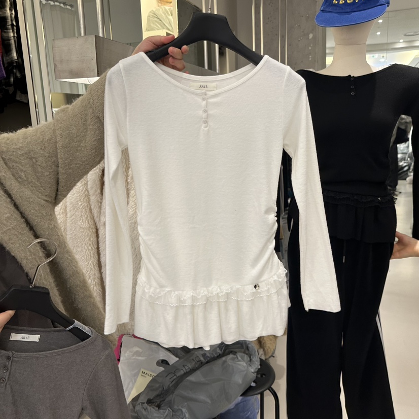 ARTE STUDIO東大門㊣實拍女士新款熱賣25秋冬長袖T恤荷葉邊ARTE STUDIO長袖T恤圖色1