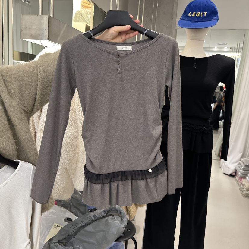 ARTE STUDIO東大門㊣實拍女士新款熱賣25秋冬長袖T恤荷葉邊ARTE STUDIO長袖T恤圖色2