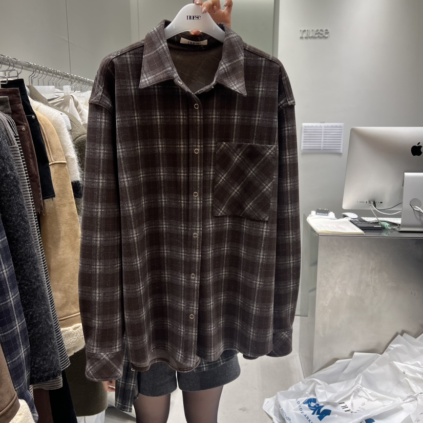 NUESE東大門㊣直郵女裝新品25秋冬人氣熱賣推薦襯衫蕾絲衫格子NUESE襯衫/蕾絲衫圖色1