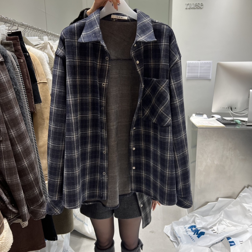 NUESE東大門㊣直郵女裝新品25秋冬人氣熱賣推薦襯衫蕾絲衫格子NUESE襯衫/蕾絲衫圖色2