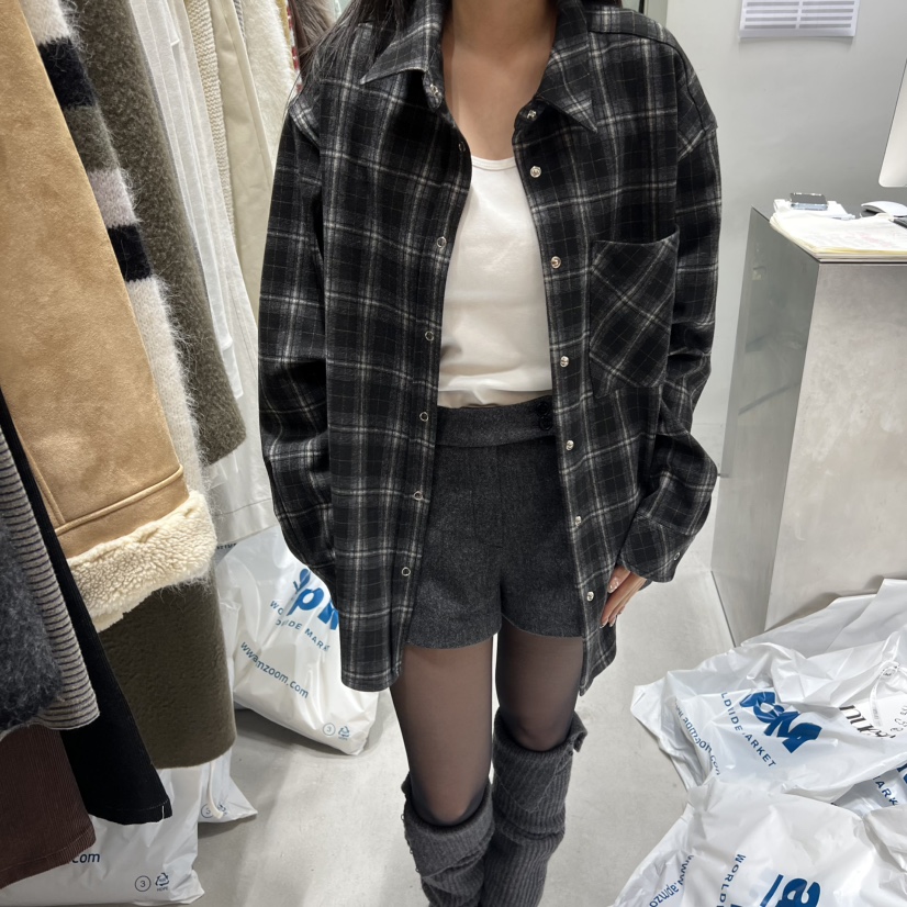 NUESE東大門㊣直郵女裝新品25秋冬人氣熱賣推薦襯衫蕾絲衫格子NUESE襯衫/蕾絲衫圖色3