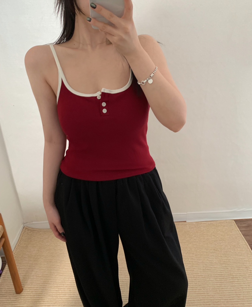 TWENTY FOUR SEVEN24-7韓國代購㊣女裝新品推薦吊帶背心海軍紐扣TEWNTY FOUR SEVEN24-7吊帶/背心