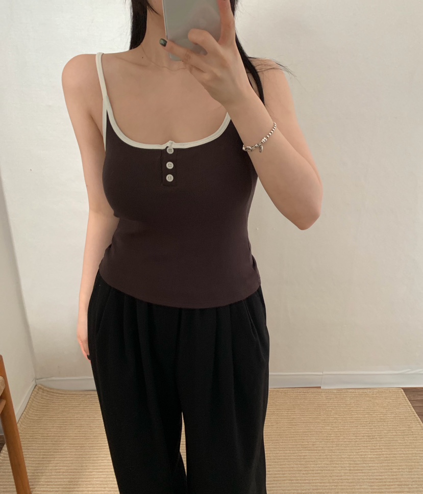 TWENTY FOUR SEVEN24-7韓國代購㊣女裝新品推薦吊帶背心海軍紐扣TEWNTY FOUR SEVEN24-7吊帶/背心