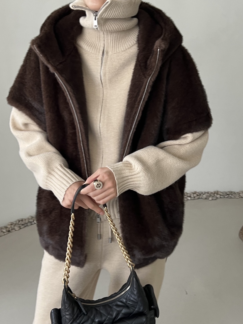 DEMAR韓國代購㊣女士新款25秋冬熱賣人氣休閑馬甲不含內搭貂皮DEMAR馬甲圖色1