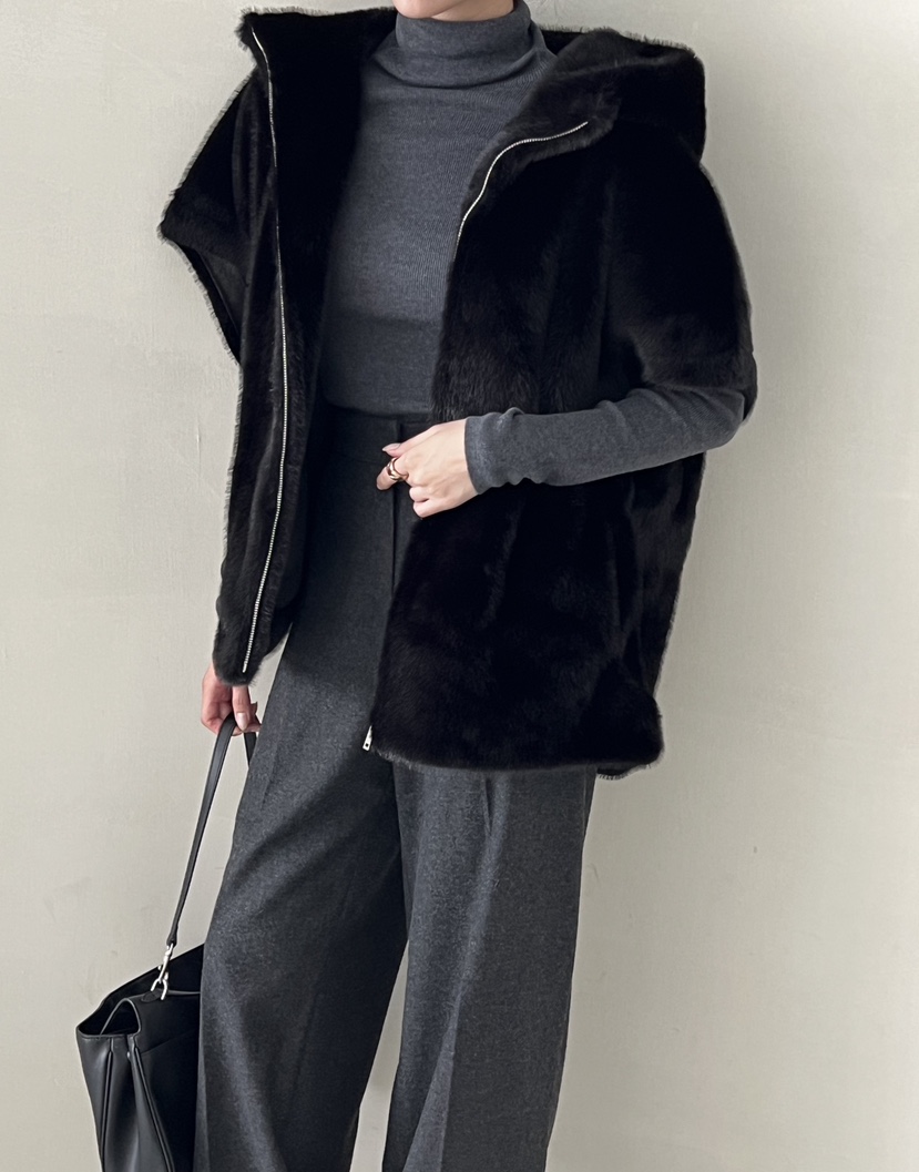 DEMAR韓國代購㊣女士新款25秋冬熱賣人氣休閑馬甲不含內搭貂皮DEMAR馬甲圖色2