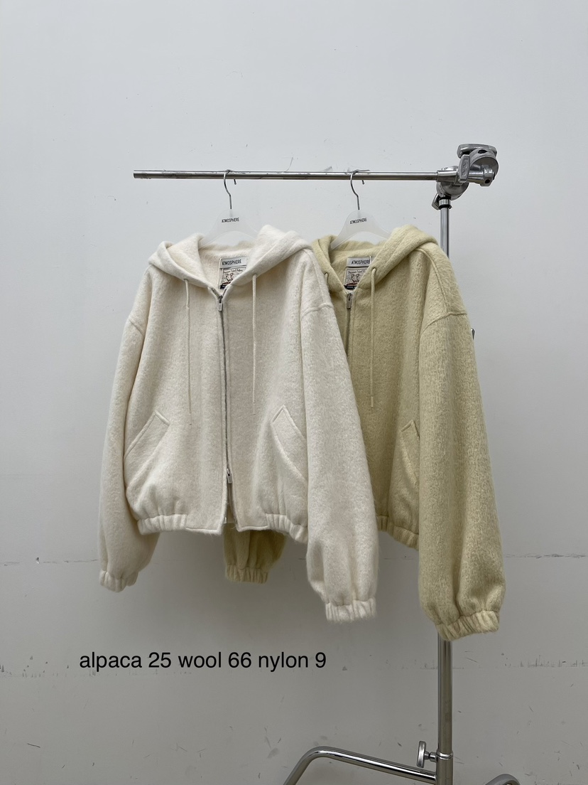 ATMOSPHERE韓國代購㊣女士新款休閑人氣夾克連帽拉鏈衫羊駝毛ATMOSPHERE/BLING夾克