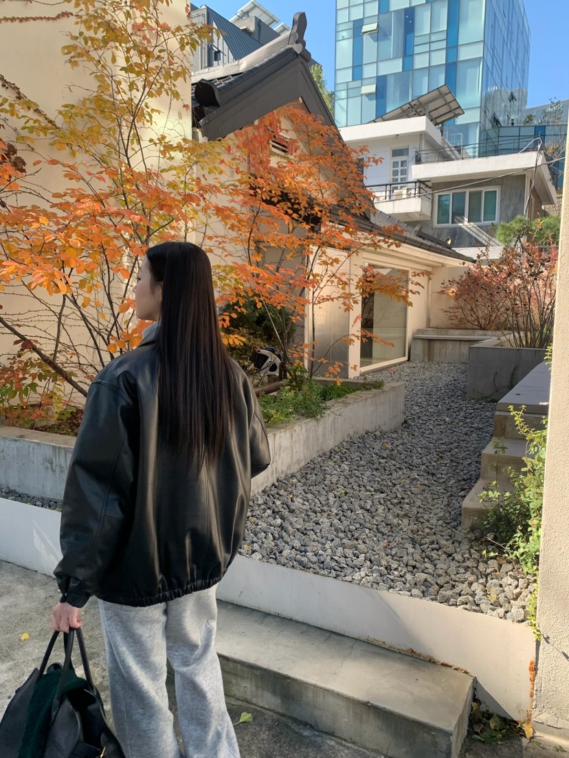 A Flan韓國直郵㊣女裝新品熱賣職業25秋冬時尚休閑皮衣雙層AFN EDITION皮衣