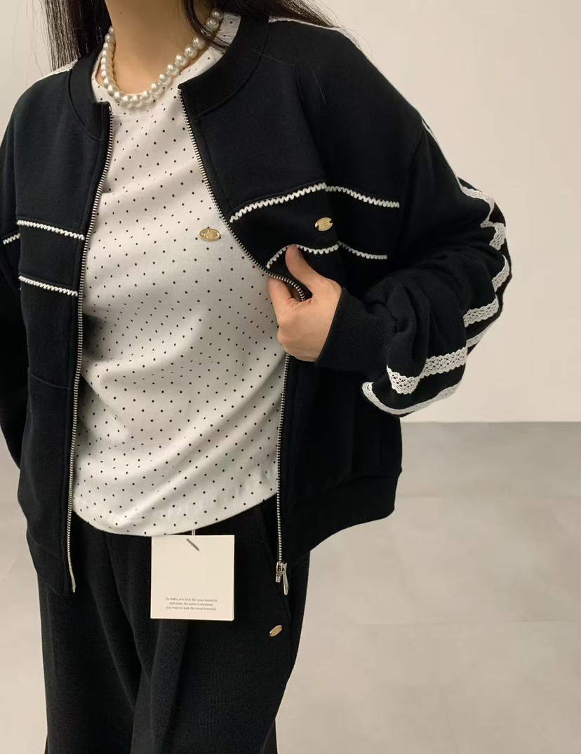 J CRANE-A東大門㊣實拍女士新品休閑熱賣25秋冬夾克拉鏈蕾絲J CRANE夾克