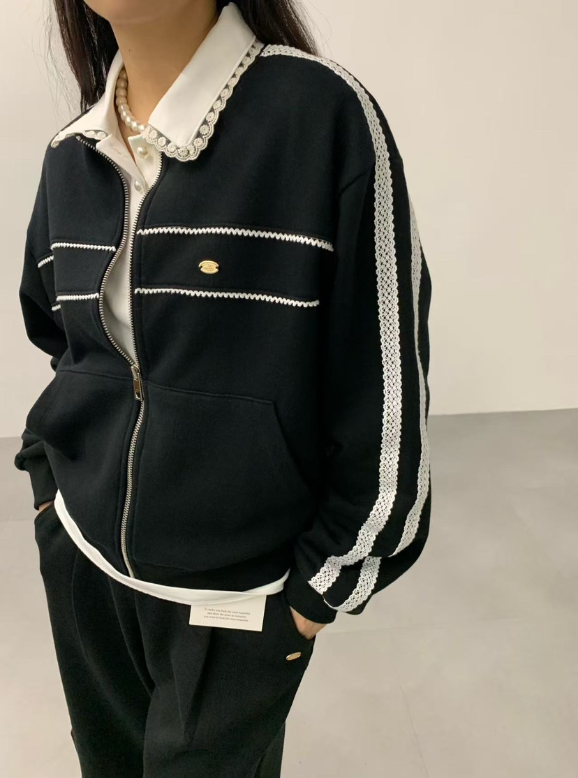 J CRANE-A東大門㊣實拍女士新品休閑熱賣25秋冬夾克拉鏈蕾絲J CRANE夾克