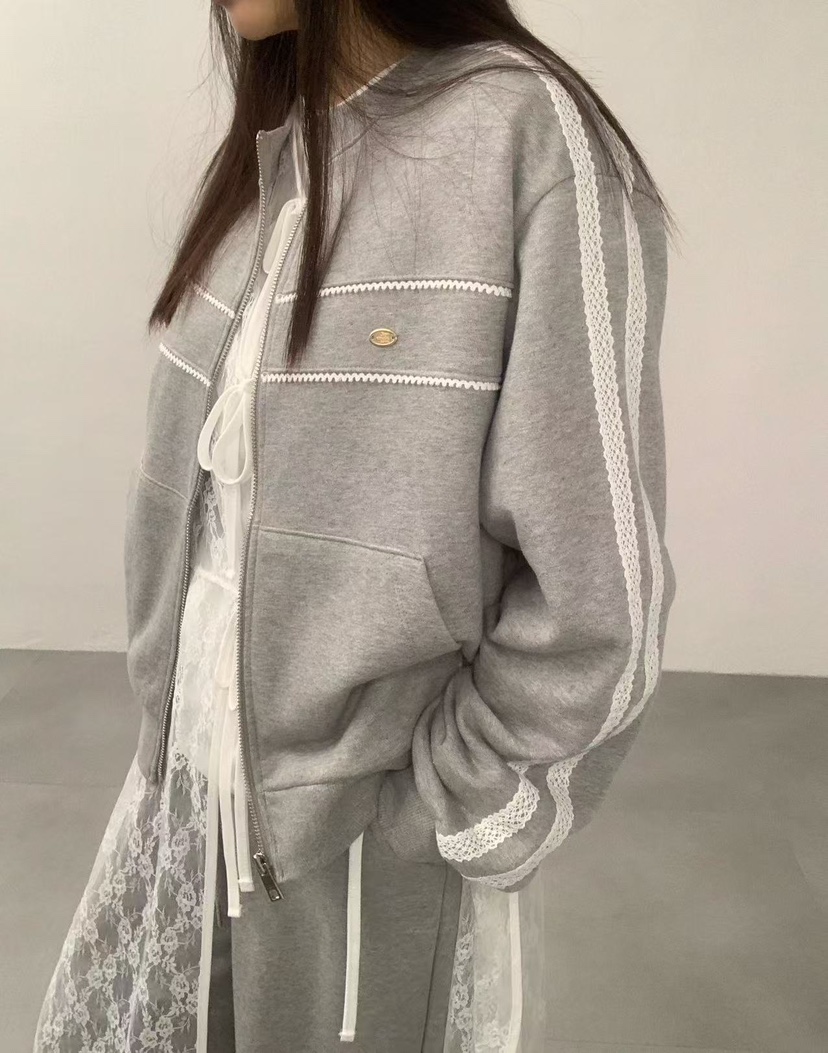 J CRANE-A東大門㊣實拍女士新品休閑熱賣25秋冬夾克拉鏈蕾絲J CRANE夾克