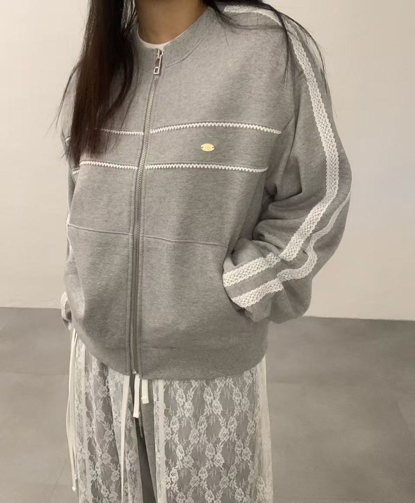 J CRANE-A東大門㊣實拍女士新品休閑熱賣25秋冬夾克拉鏈蕾絲J CRANE夾克