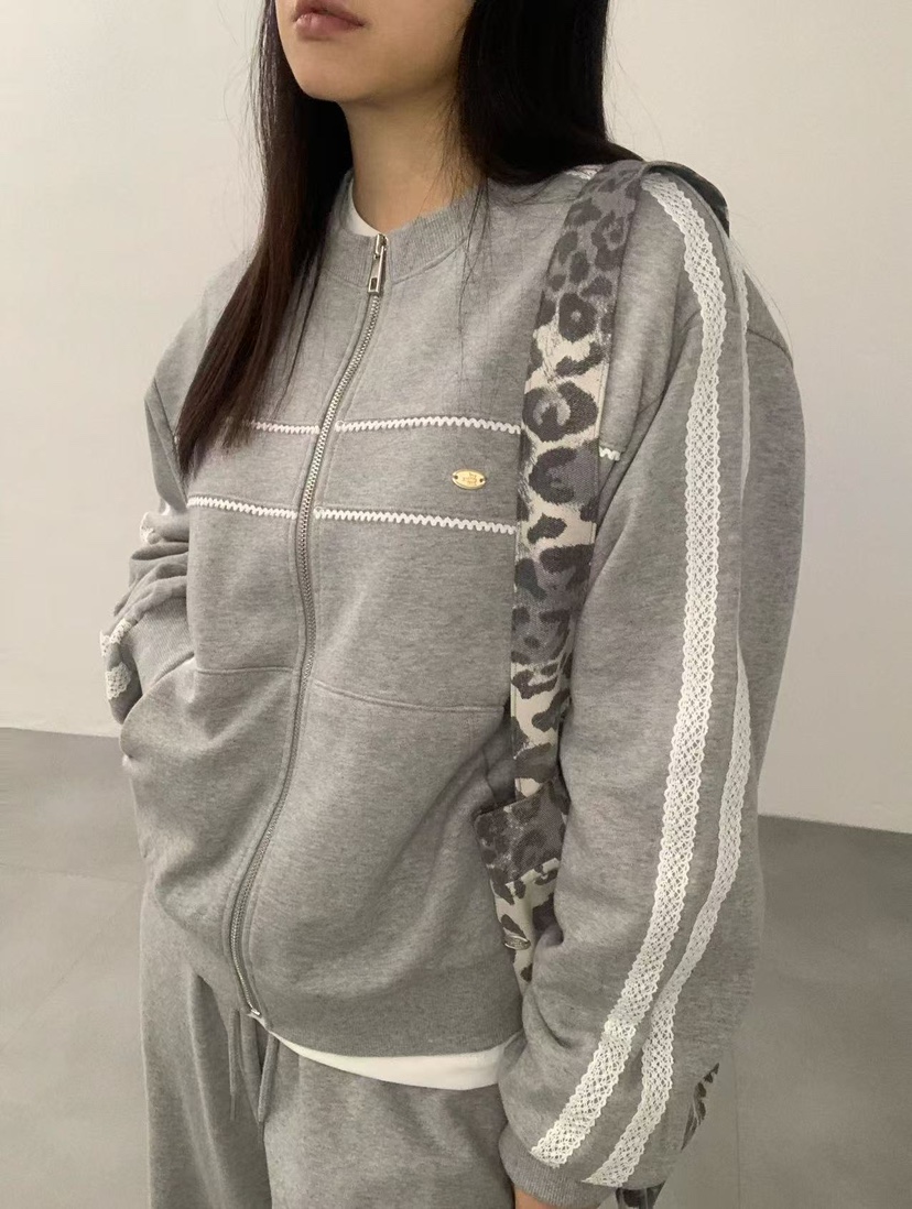 J CRANE-A東大門㊣實拍女士新品休閑熱賣25秋冬夾克拉鏈蕾絲J CRANE夾克圖色1