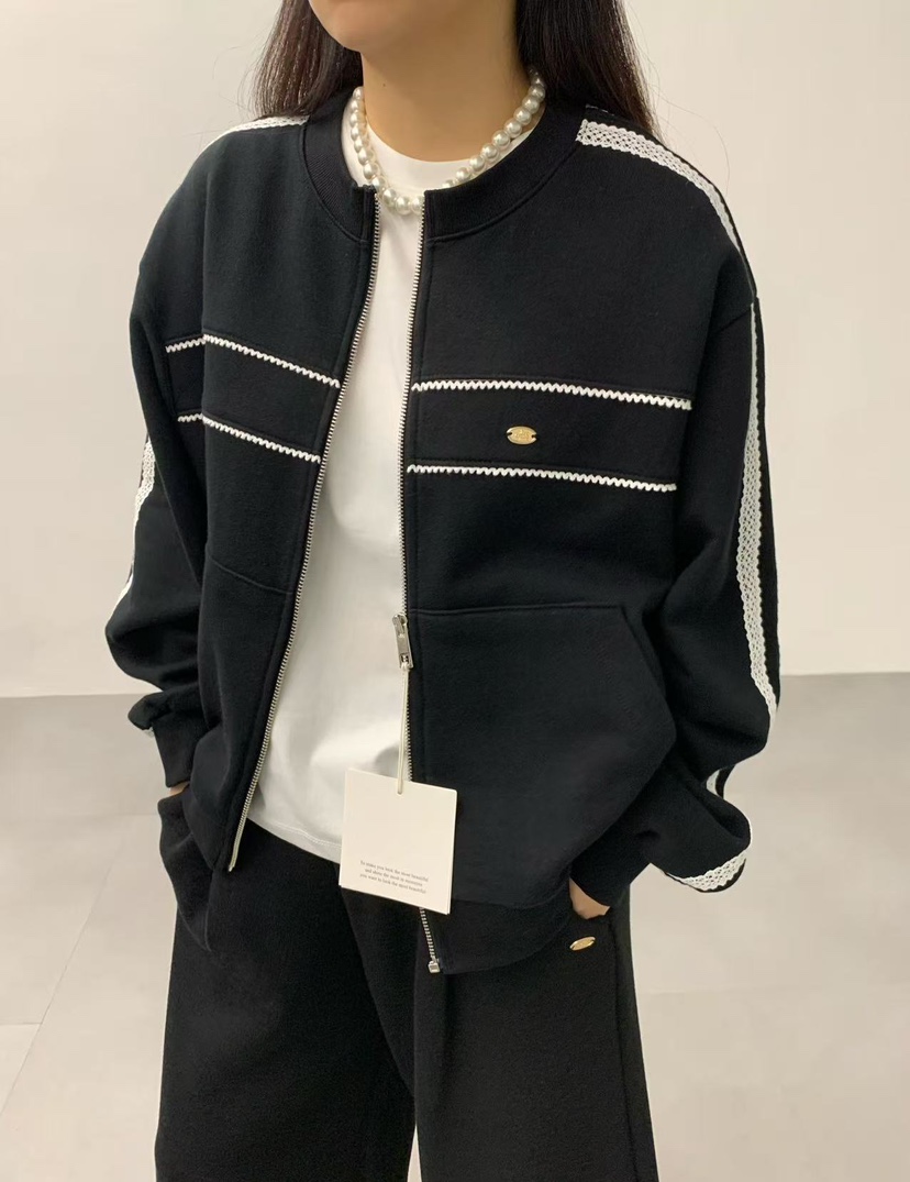 J CRANE-A東大門㊣實拍女士新品休閑熱賣25秋冬夾克拉鏈蕾絲J CRANE夾克圖色2