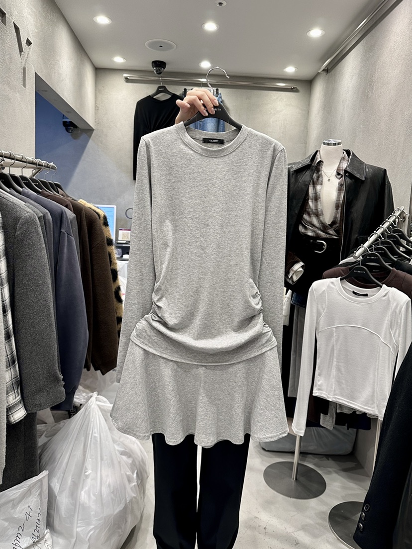 CELEBRITY-A東大門㊣代購女士新款休閑25秋冬時尚連衣裙褶皺CELEBRITY-A連衣裙圖色1