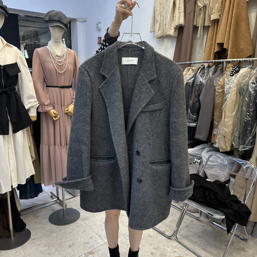 MARIGOLD東大門㊣代購女士新款時尚熱賣人氣推薦短款大衣手工MARIGOLD短款大衣圖色1