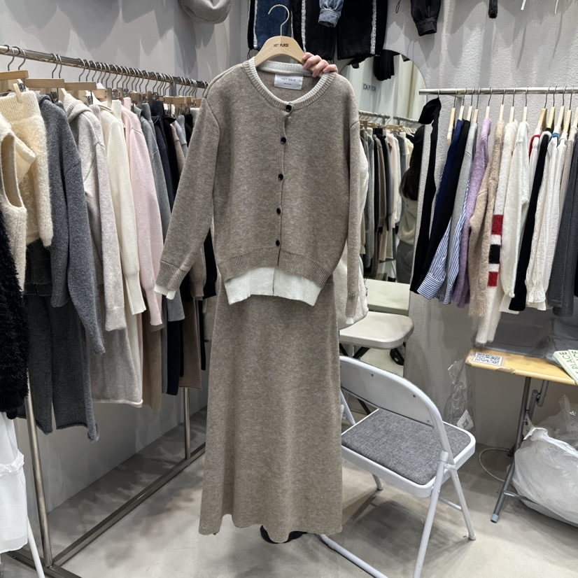 HOT PLACE韓國直郵㊣女裝新款休閑套裝兩件套套裝雙層開衫HOT PLACE/DREAM GIRIS套裝圖色1