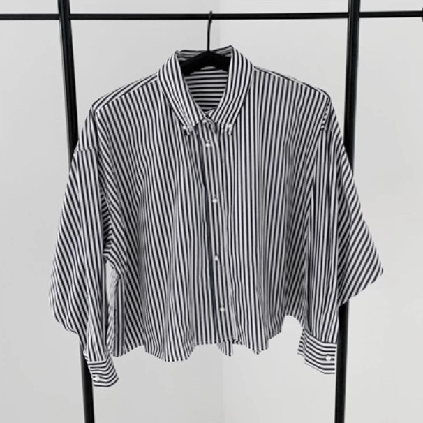 PRIVIE東大門㊣實拍女裝新款休閑25秋冬推薦襯衫蕾絲衫條紋PRIVIE襯衫/蕾絲衫圖色1