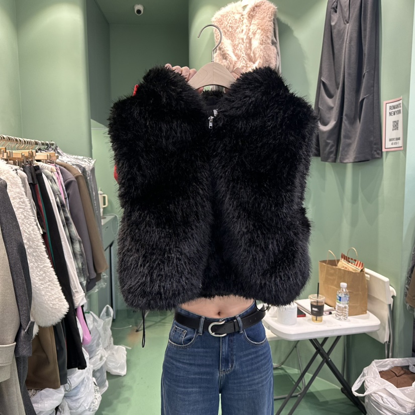 ROMANTIC NEWYORK東大門㊣直郵女士新款25秋冬馬甲毛皮連帽ROMANTIC NEWYORK馬甲圖色3