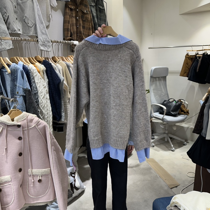 HIPTIQUE東大門㊣實拍女裝新品時尚人氣推薦休閑針織衫假兩件HIPTIQUE針織衫