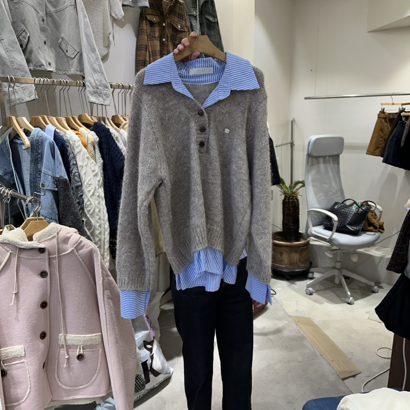 HIPTIQUE東大門㊣實拍女裝新品時尚人氣推薦休閑針織衫假兩件HIPTIQUE針織衫圖色1