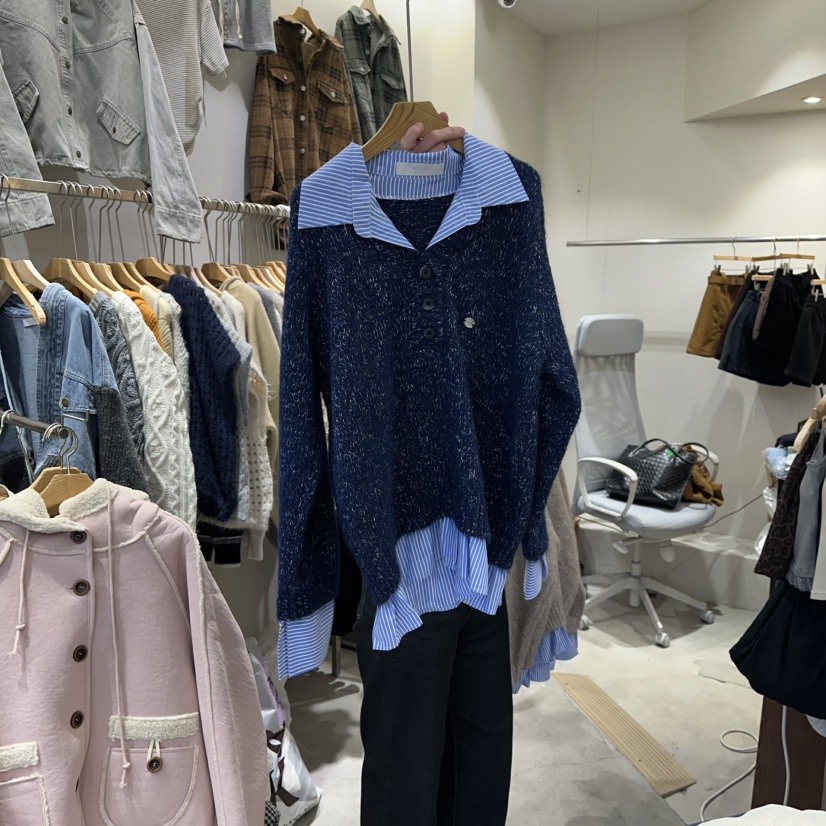 HIPTIQUE東大門㊣實拍女裝新品時尚人氣推薦休閑針織衫假兩件HIPTIQUE針織衫圖色2