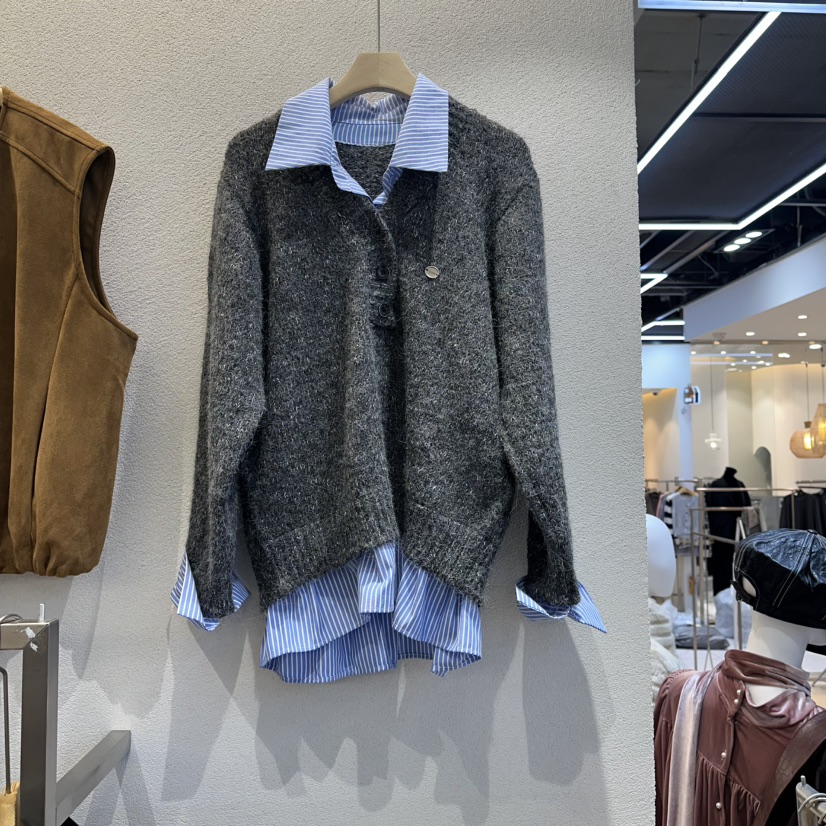 HIPTIQUE東大門㊣實拍女裝新品時尚人氣推薦休閑針織衫假兩件HIPTIQUE針織衫圖色3