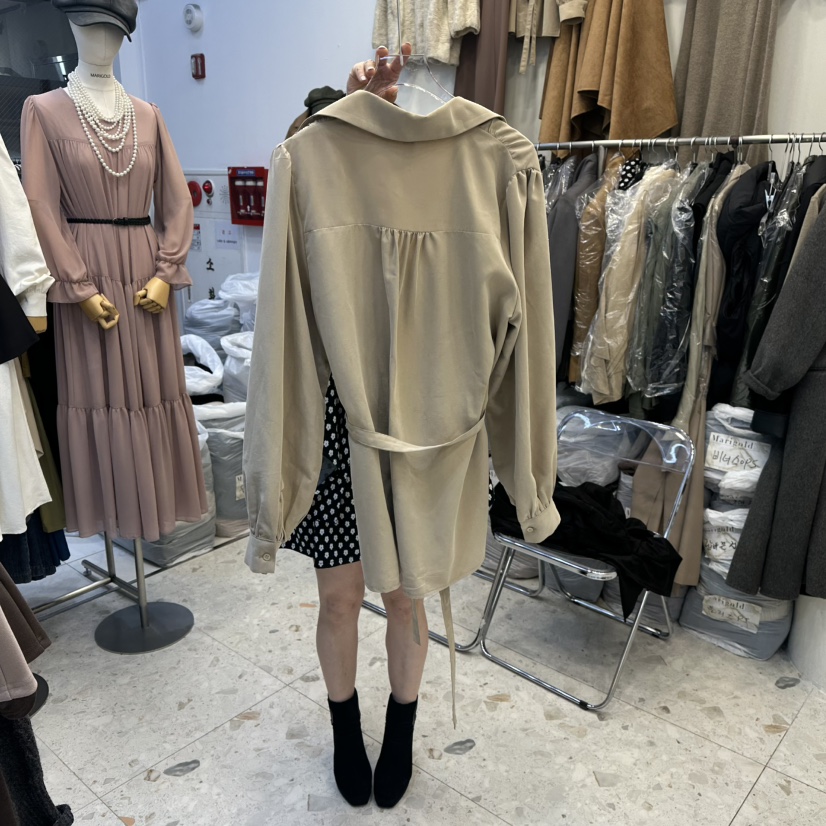 MARIGOLD韓國代購㊣女士新款推薦職業時尚襯衫蕾絲衫含腰繩MARIGOLD襯衫/蕾絲衫