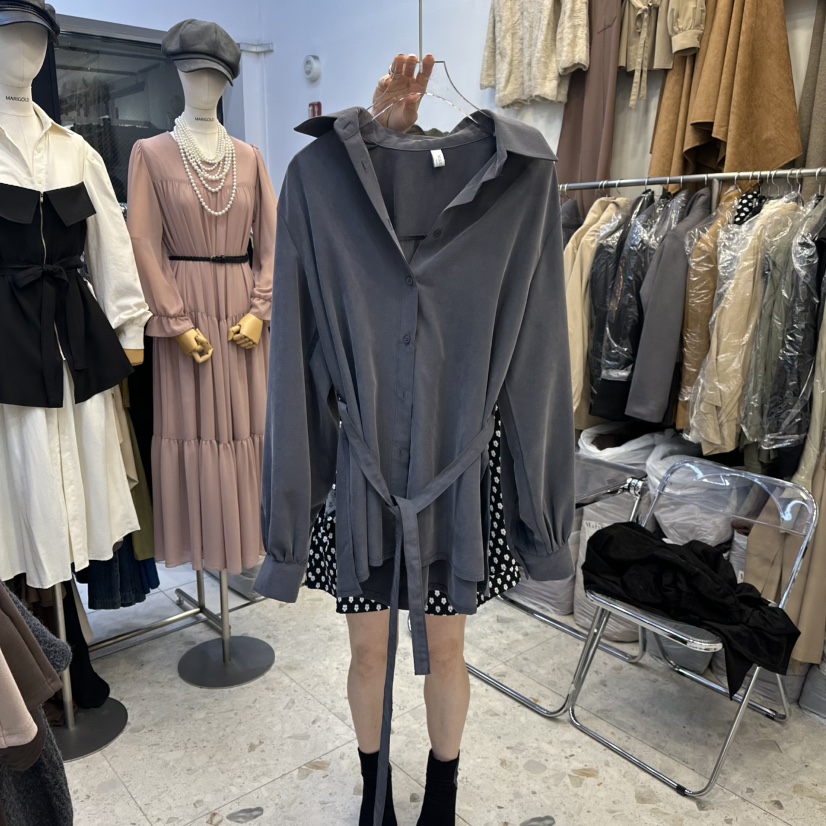 MARIGOLD韓國代購㊣女士新款推薦職業時尚襯衫蕾絲衫含腰繩MARIGOLD襯衫/蕾絲衫圖色2