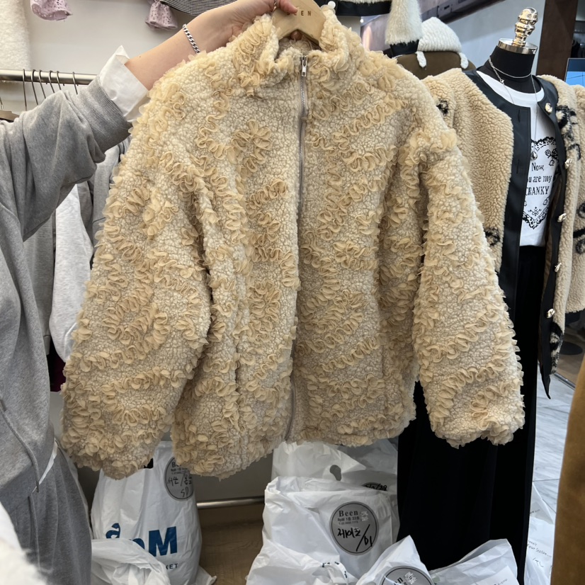 BEEN-A東大門㊣實拍女裝新品人氣25秋冬熱賣短款大衣荷葉邊BEEN-A短款大衣圖色2