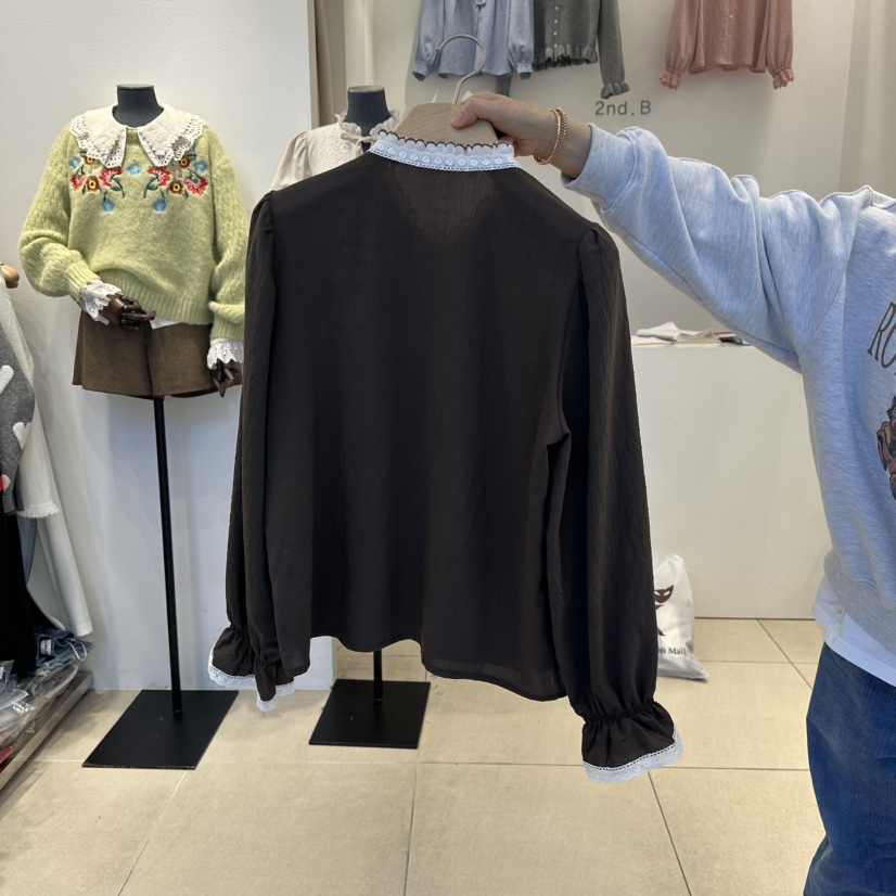 2nd B-S韓國直郵㊣女士新品人氣25秋冬時尚襯衫蕾絲衫刺繡2nd B-S襯衫/蕾絲衫