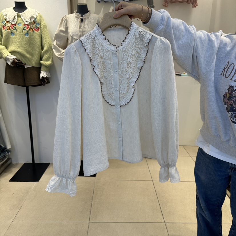2nd B-S韓國直郵㊣女士新品人氣25秋冬時尚襯衫蕾絲衫刺繡2nd B-S襯衫/蕾絲衫圖色1