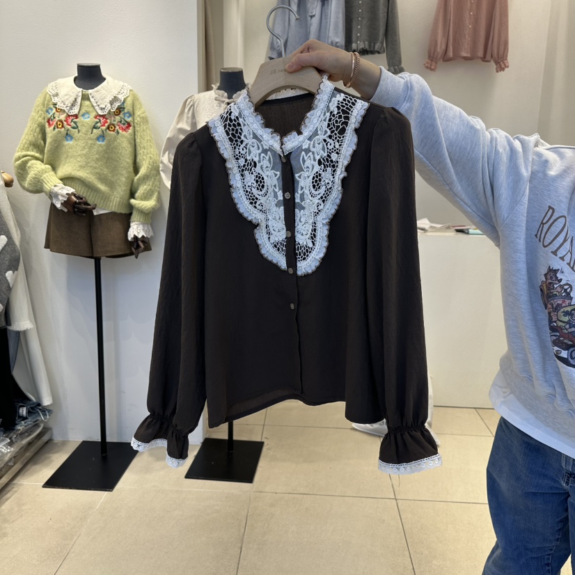 2nd B-S韓國直郵㊣女士新品人氣25秋冬時尚襯衫蕾絲衫刺繡2nd B-S襯衫/蕾絲衫圖色2