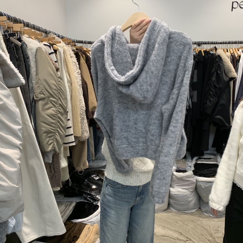 ALMOND PEPE東大門㊣實拍女士新品休閑推薦針織衫連帽拉鏈衫ALMOND PEPE針織衫